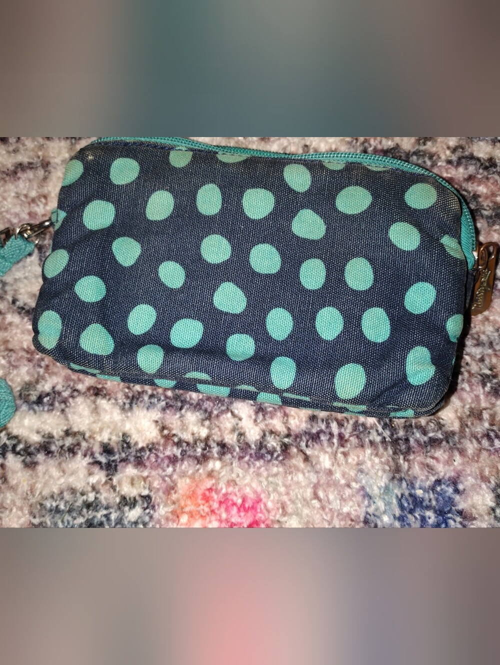 thirty-one Navy Wristlet with Teal Polka Dots